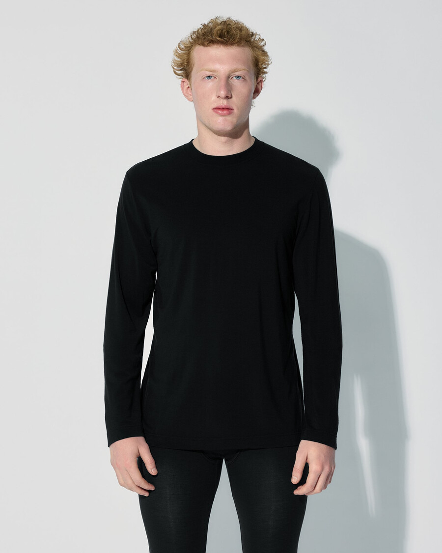 2 magliette a maniche lunghe in misto lana merino da uomo nere acquista—cdlp