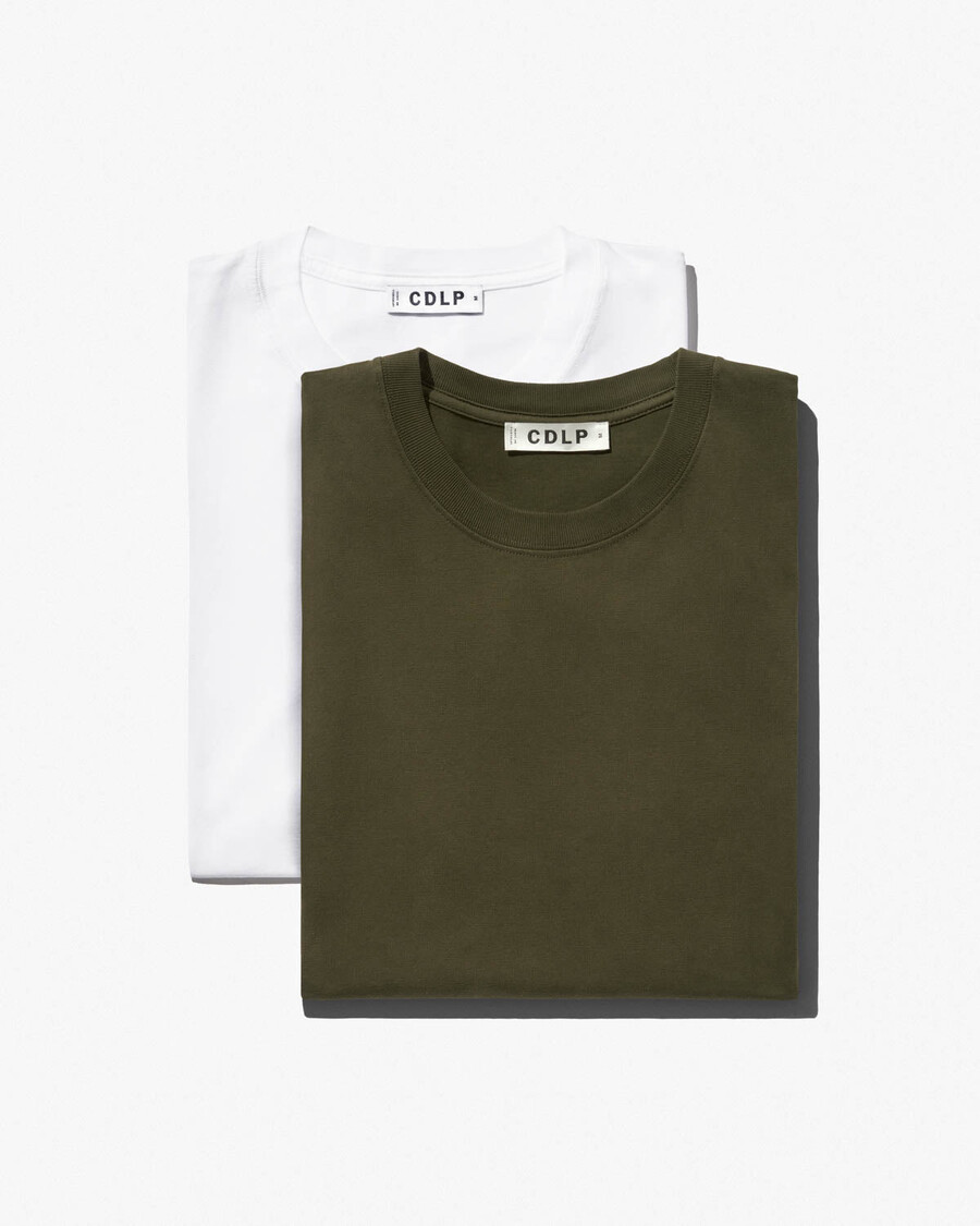 2 magliette da uomo di peso medio in bianco e verde oliva acquista—cdlp