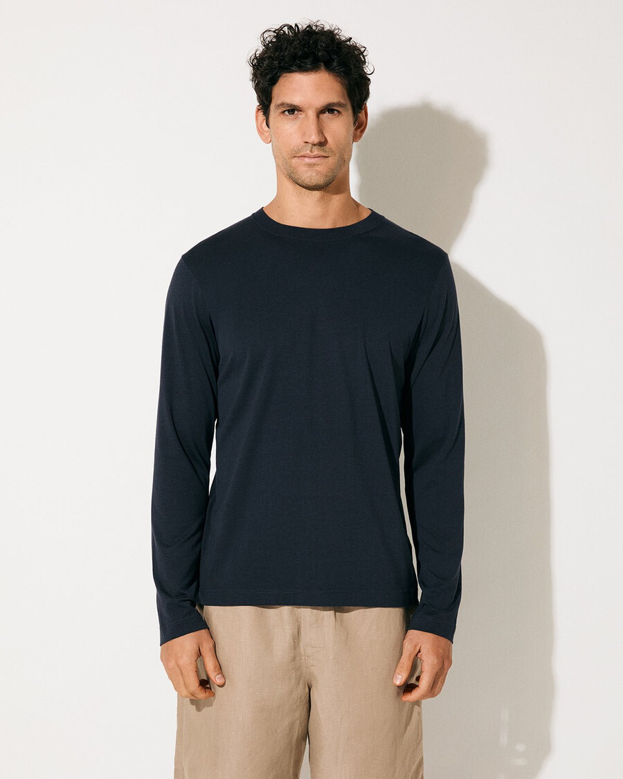 t-shirt a maniche lunghe da uomo di peso medio blu navy scuro acquista—cdlp