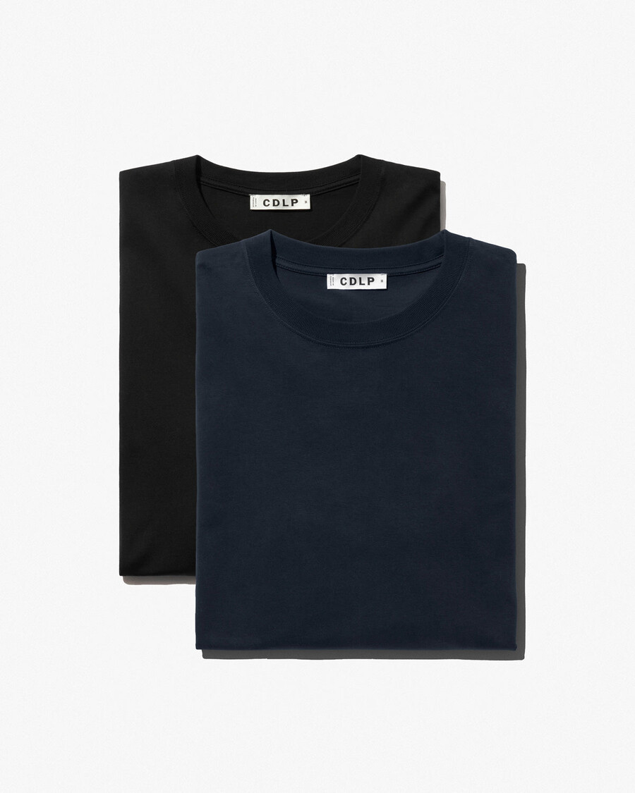 2 magliette a maniche lunghe da uomo di peso medio in nero e blu navy scuro acquista—cdlp