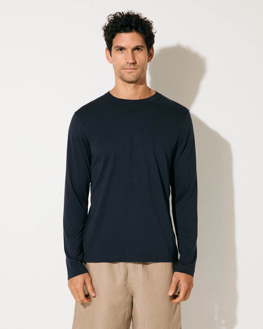 2 magliette a maniche lunghe da uomo di peso medio in nero e blu navy scuro acquista—cdlp