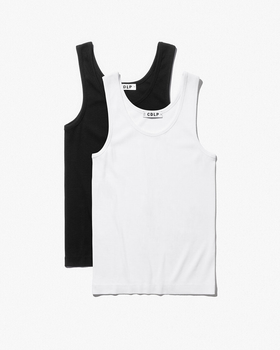 2 x canottiere a coste da donna in bianco e nero sporco acquista — cdlp