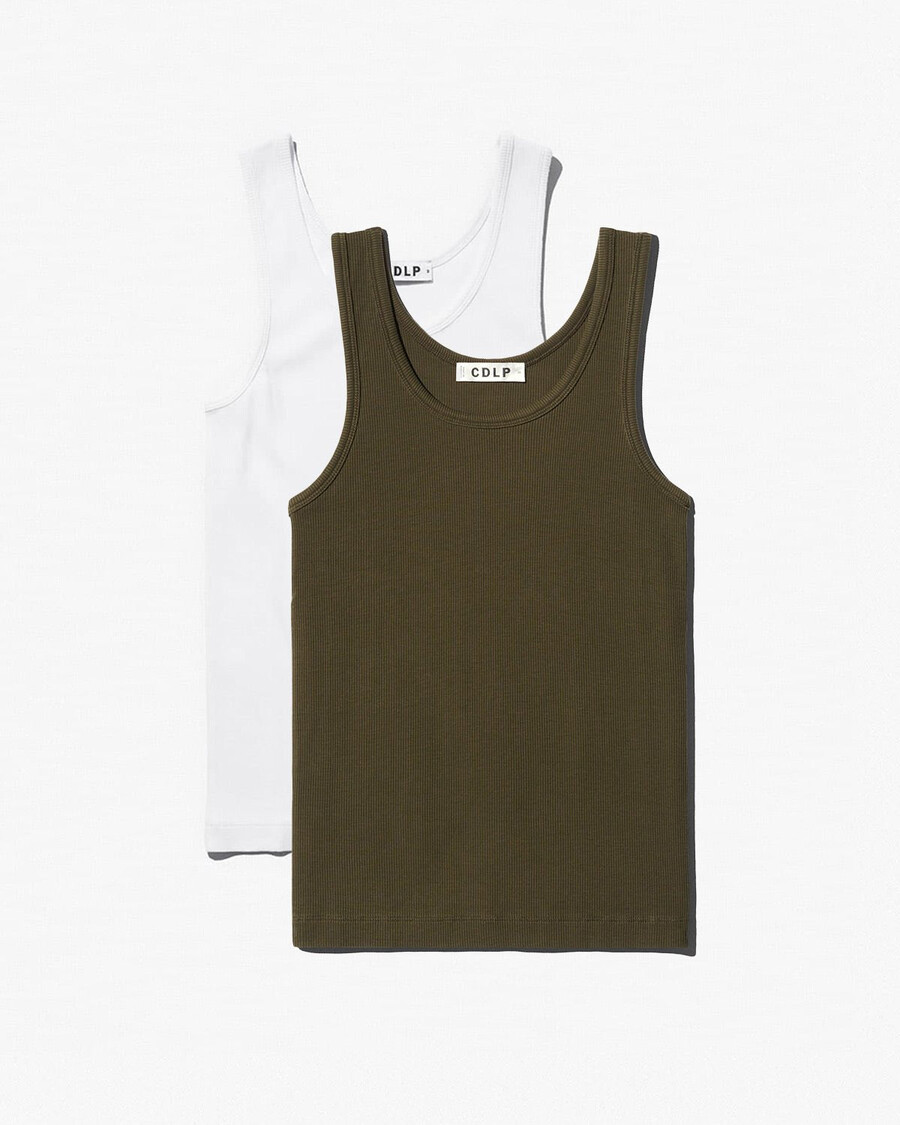x canottiere a coste da donna in bianco e verde oliva acquista — cdlp