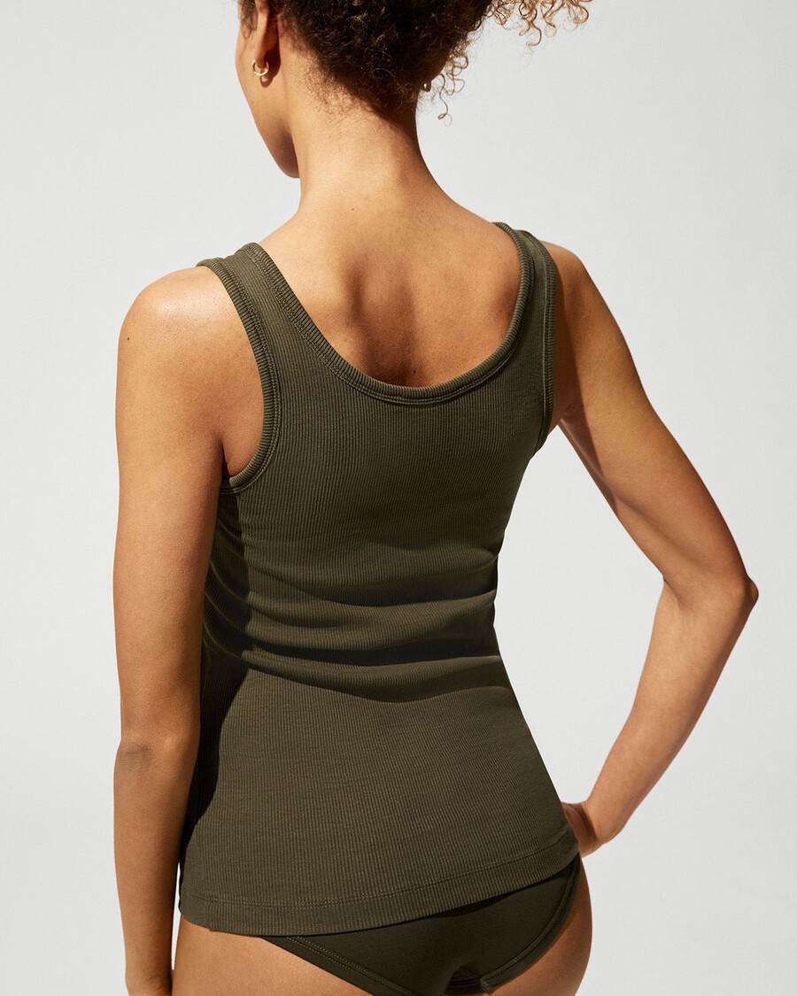 x canottiere a coste da donna in bianco e verde oliva acquista — cdlp